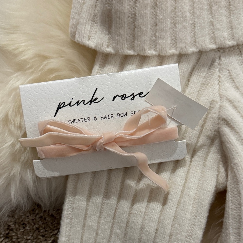 NWT Pink Rose Off-Shoulder Ribbed Cream Sweater Size L - Picture 3 of 5